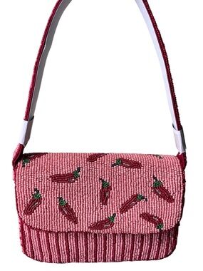 Pink Red Beaded Chili Peppers & Picante Shoulder Bag